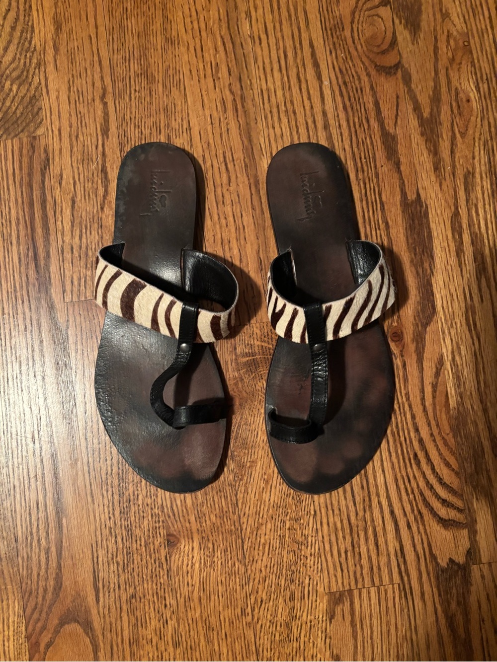 Luichiny Zebra-Print Haircalf Leather Toe-Ring Sandals